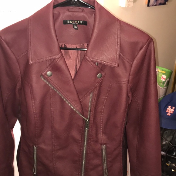 Baccini Cranberry Red Vegan leather Motto Jacket - Picture 2 of 5
